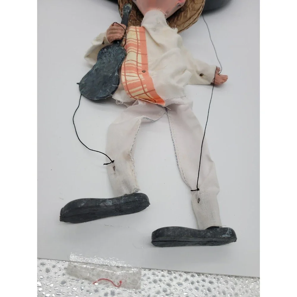 Vintage Mexican Marionette String Puppet Folk Art Bandido/Vaquero With Sombrero